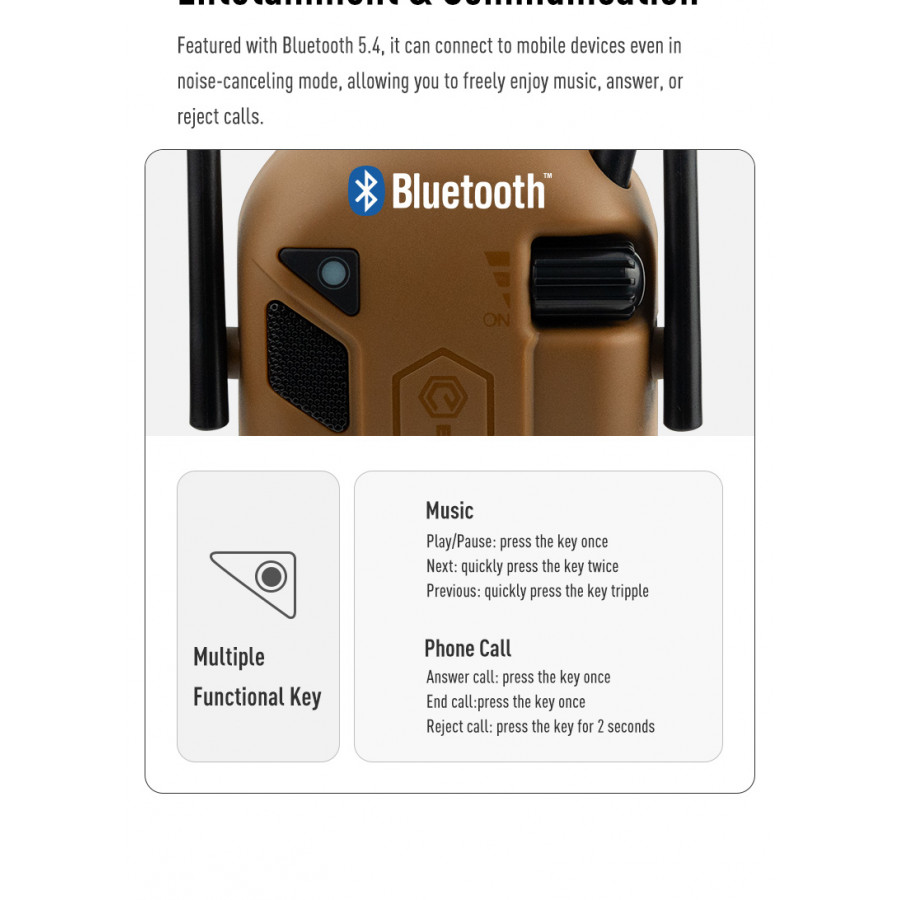 Earmor M300t Bluetooth 5.4 – активни антифони, военно зелено
