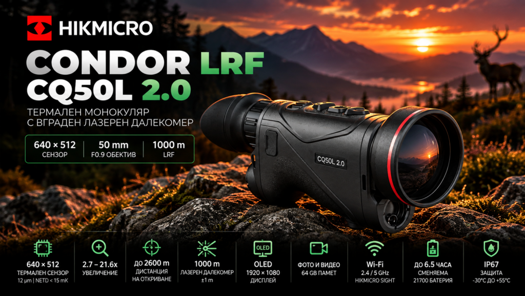 HIKMICRO Condor LRF CQ50L 2.0 термален монокуляр 640x512 с LRF