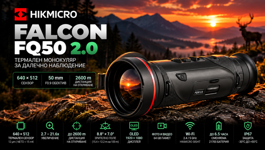 HIKMICRO FALCON FQ50 2.0 термален монокуляр 640x512 с 50 mm F0.9