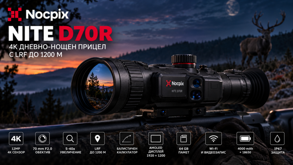 Nocpix NITE D70R 4K дневно-нощен прицел с LRF до 1200 м