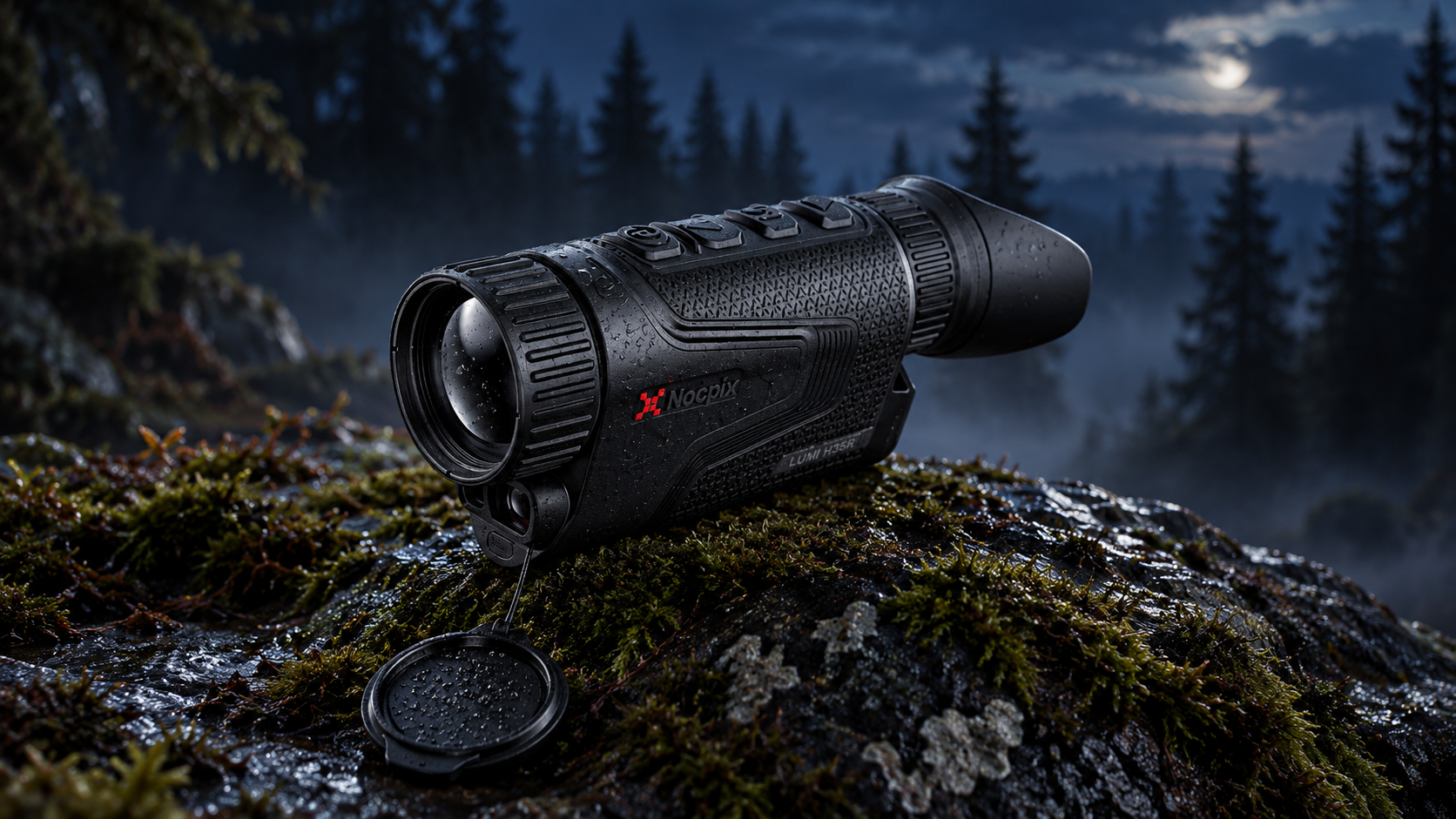 Термовизионен монокуляр Nocpix LUMI H35R с 35 mm обектив и вграден лазерен далекомер в нощна природна обстановка