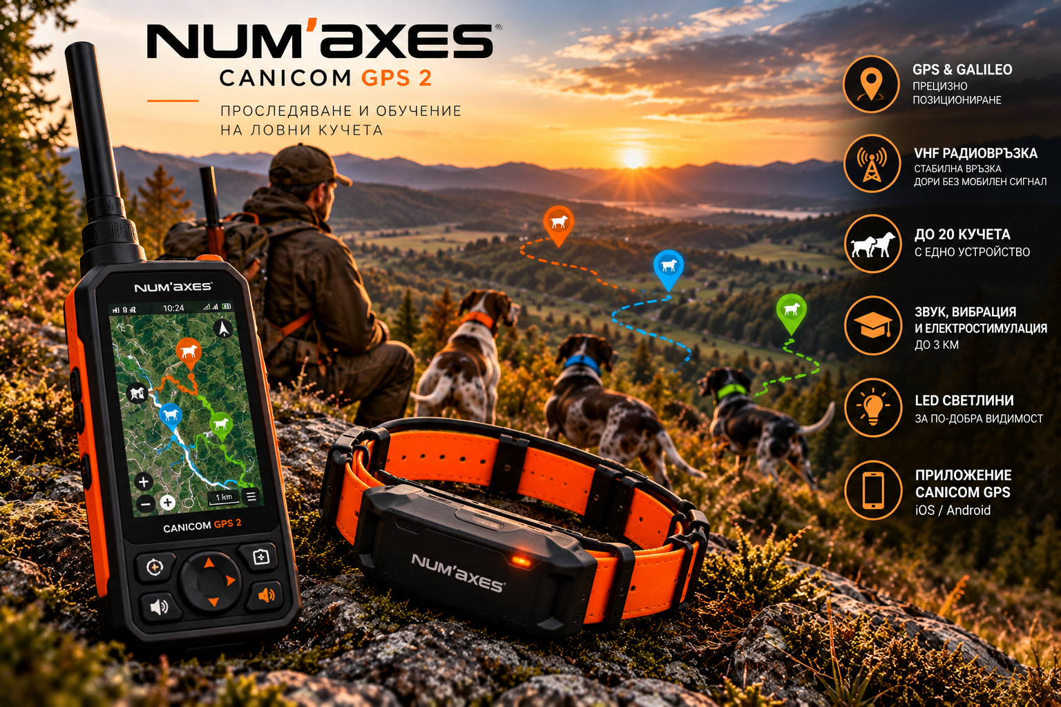 GPS система NUM’AXES Canicom GPS 2 за проследяване и обучение на ловни кучета